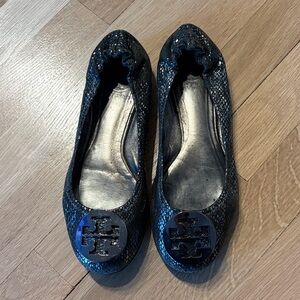 Tory Burch Black Snakeskin Flats